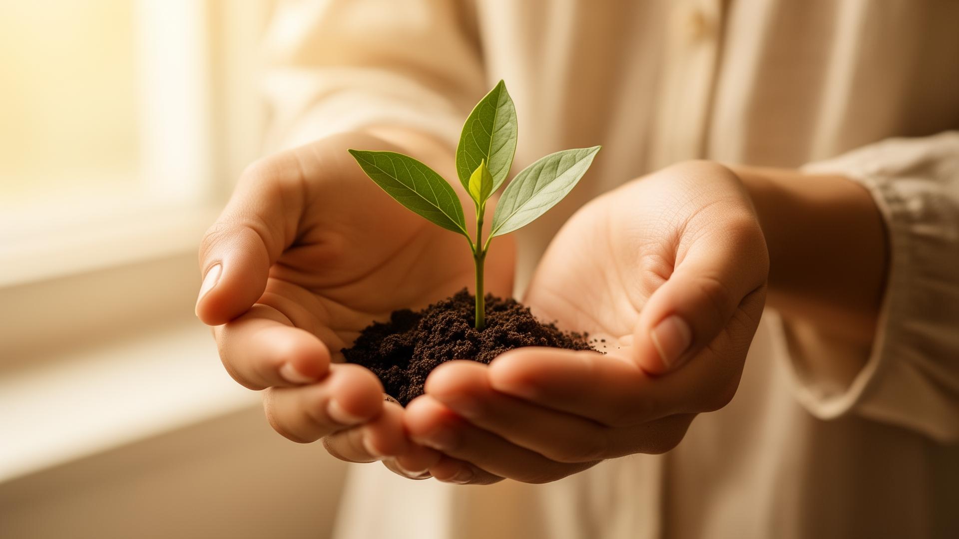 Hands held together cradling new growth — the human core of medicine Sunlife exists to protect.